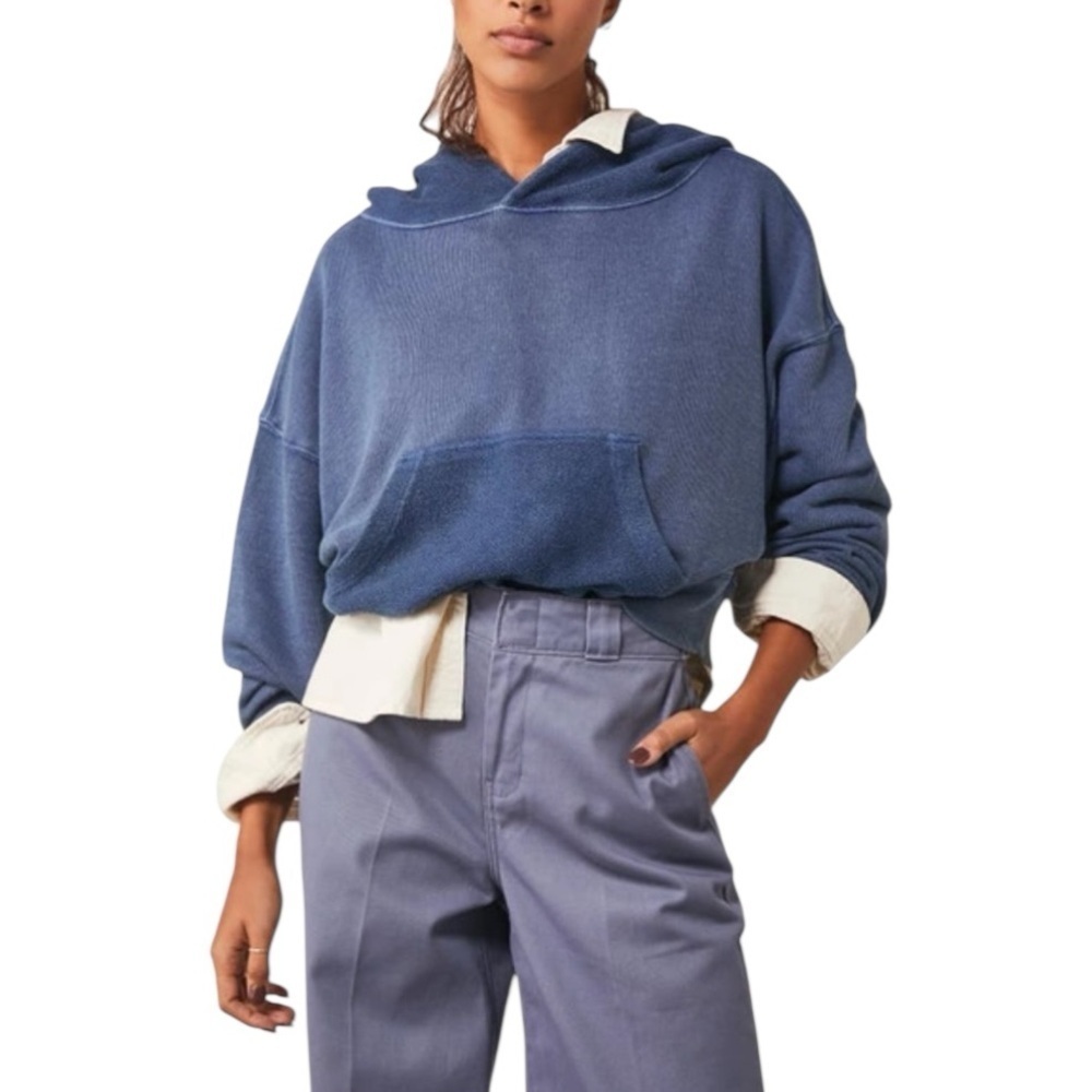 Free People - Joey Sweatshirt Cropped Hoodie Blue Wash Sz XS